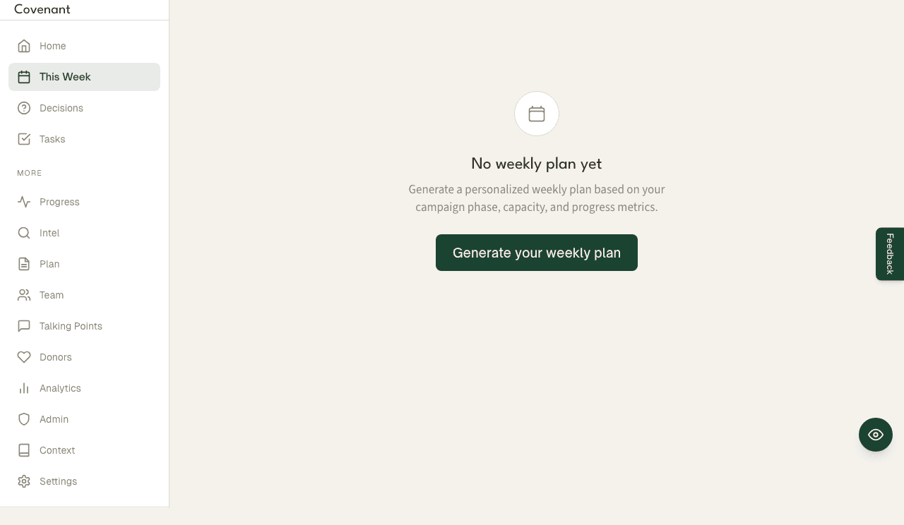 Covenant weekly plan showing priorities and what to avoid