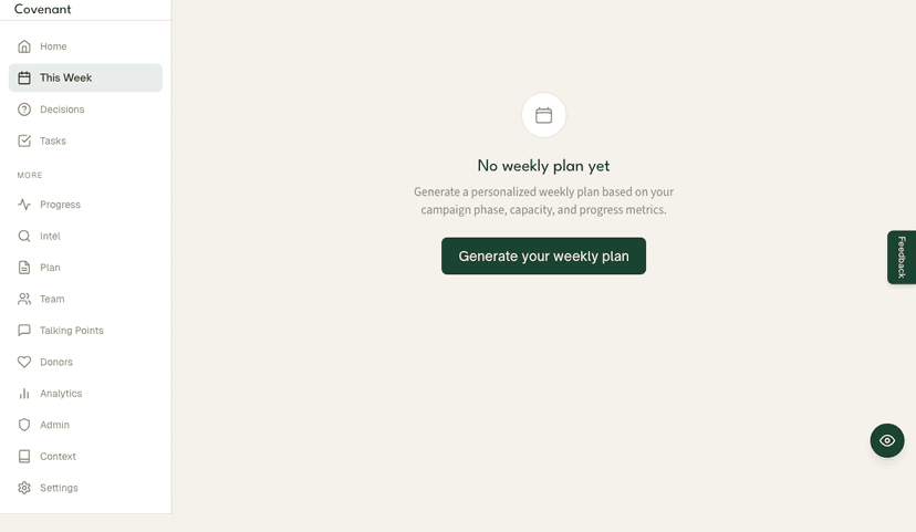 Covenant weekly plan with priorities and avoid list